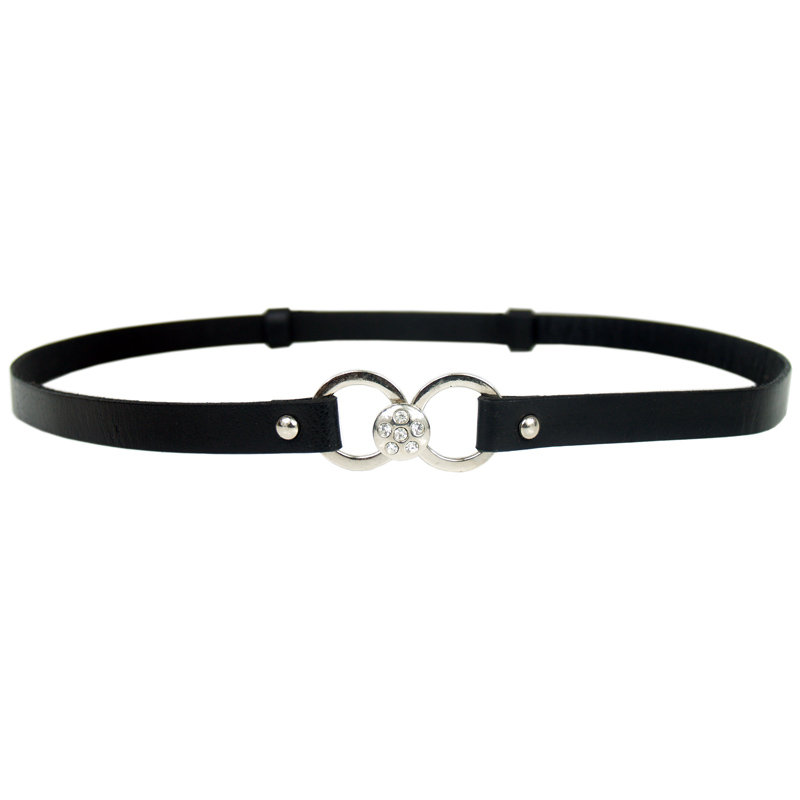 Fashion cowhide thin belt, genuine leather belt for women, rhinestone decoration buckle belt
