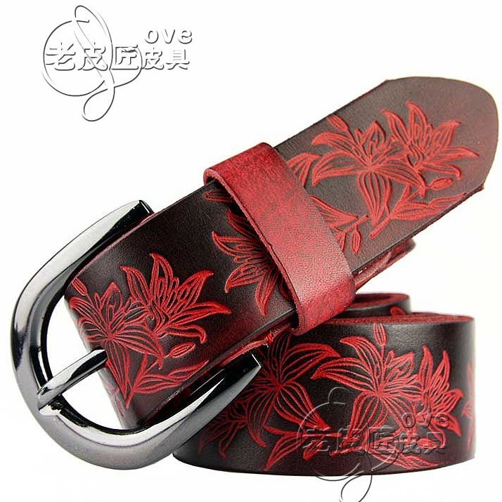 Fashion crushing printing leather belt genuine leather strap women's belt first layer of cowhide women's strap women's strap