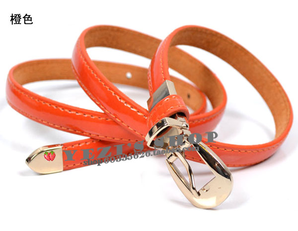 Fashion crystal japanned leather candy color tieclasps belt women's decoration thin belt strap orange leopard print 9