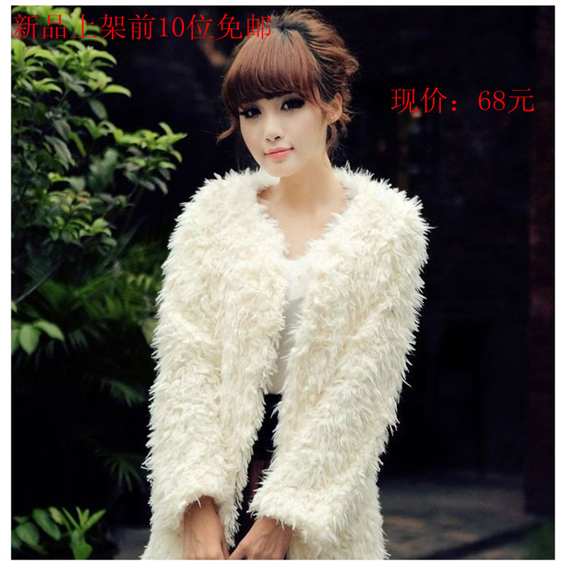 Fashion cut Berber fleece o-neck outwear plush garment overcoat winter warmer faux fur coat beauty lady sweater women costume