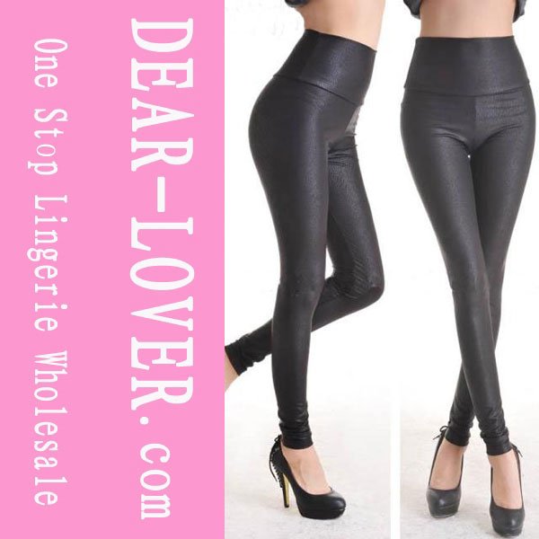 Fashion Deep Black Faux Leather Leggings LC7748-4 Cheaper price  Free Shipping Cost