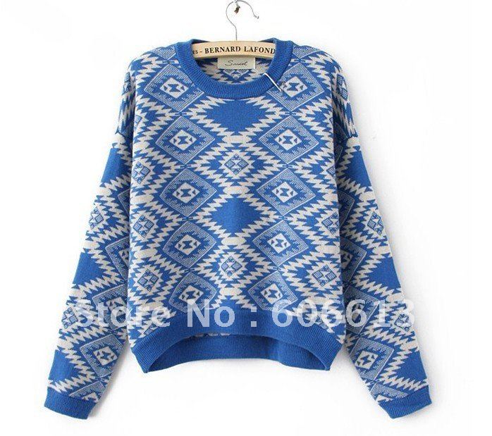 Fashion Design Geometric Print Warm Knitted Sweater For Woman,High quality sweater Sweatshirt outerwear 3Pcs/lot Free Shipping
