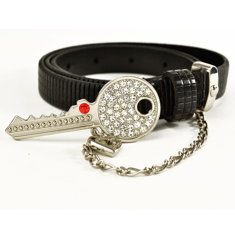 Fashion diamond decoration women's first layer of cowhide crushing belt key decoration genuine leather strap