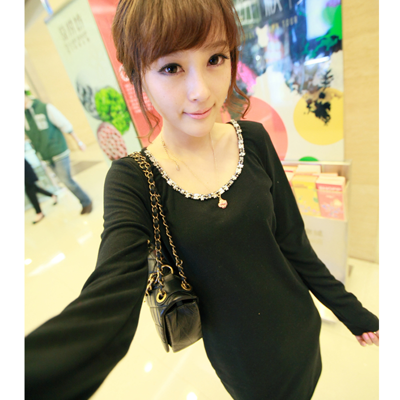 Fashion diamond o-neck thickening Women z2410 basic shirt