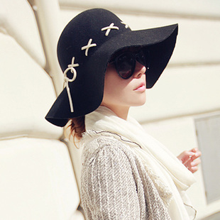 Fashion dome large brim woolen fedoras bucket hats elegant hepburn women's wool cap