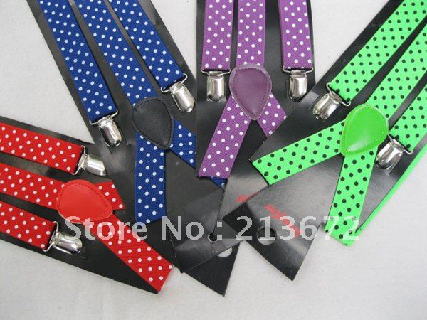 Fashion dot belt clip on Braces Elastic Y-back Suspenders Adjustable Braces fit adult women&men-7 color-Free shipping-20pcs/lot