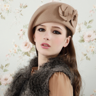 Fashion double flowers spring and autumn winter woolen beret hat cap female hat female fashion