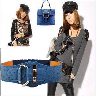 Fashion Dress Belt  ostrich grain Genuine Leather Women's Wide Belt all-match elastic waist