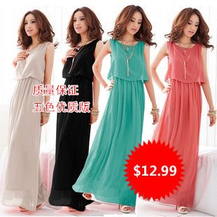 Fashion dress cute maxi dress women graceful solid chiffon beach dress  Bohemian style free size free shipping  CW040