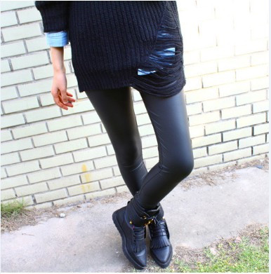 fashion dull elastic lederhosen pencil pants female faux leather pants pantyhose