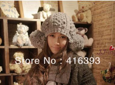 Fashion edition lovely thin face the ball ball MaoXianMao qiu dong warm knitting hat set of head cap