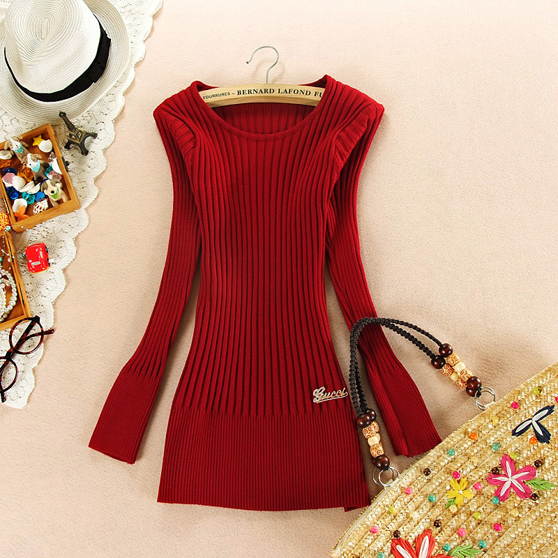 Fashion elastic 2013 thickening sweater o-neck slim medium-long hip basic knitted sweater female