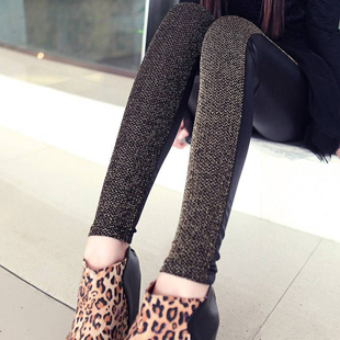 Fashion elastic slim sexy legging autumn silveryarn legging faux leather patchwork ankle length trousers legging