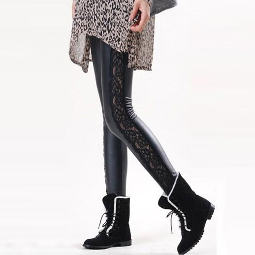 Fashion elastic women faux leather  leggings, lace ankle leggings,free shipping(L127)