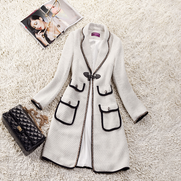 Fashion elegant 2012 preppy style exquisite ivory buckle overcoat trench black and white color block women's medium-long