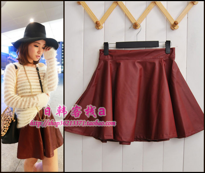 Fashion elegant elastic waist PU expansion skirt fluffy short skirt leather skirt bust skirt