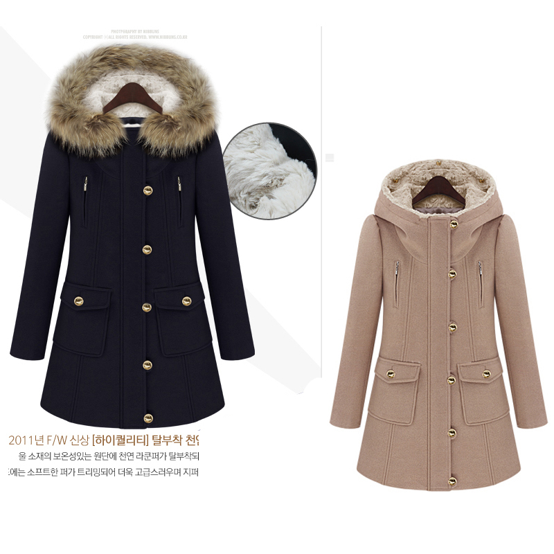 Fashion elegant gorgeous clothing wool coat thermal givlie fur collar slim outerwear trench w235