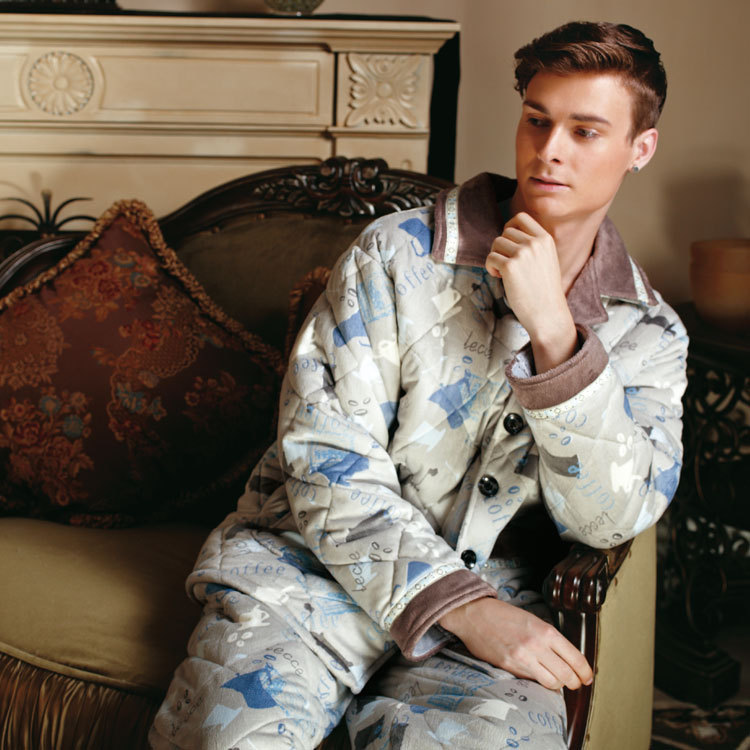 Fashion elegant male cotton-padded sleepwear men's coral fleece cotton-padded sleepwear thickening wadded jacket