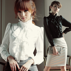 Fashion elegant OL outfit lacing ruffle women's long-sleeve basic shirt top 2013 spring