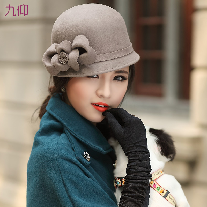 Fashion elegant small 2013 camelias vintage dome woolen cap spring and autumn winter fedoras female hat female