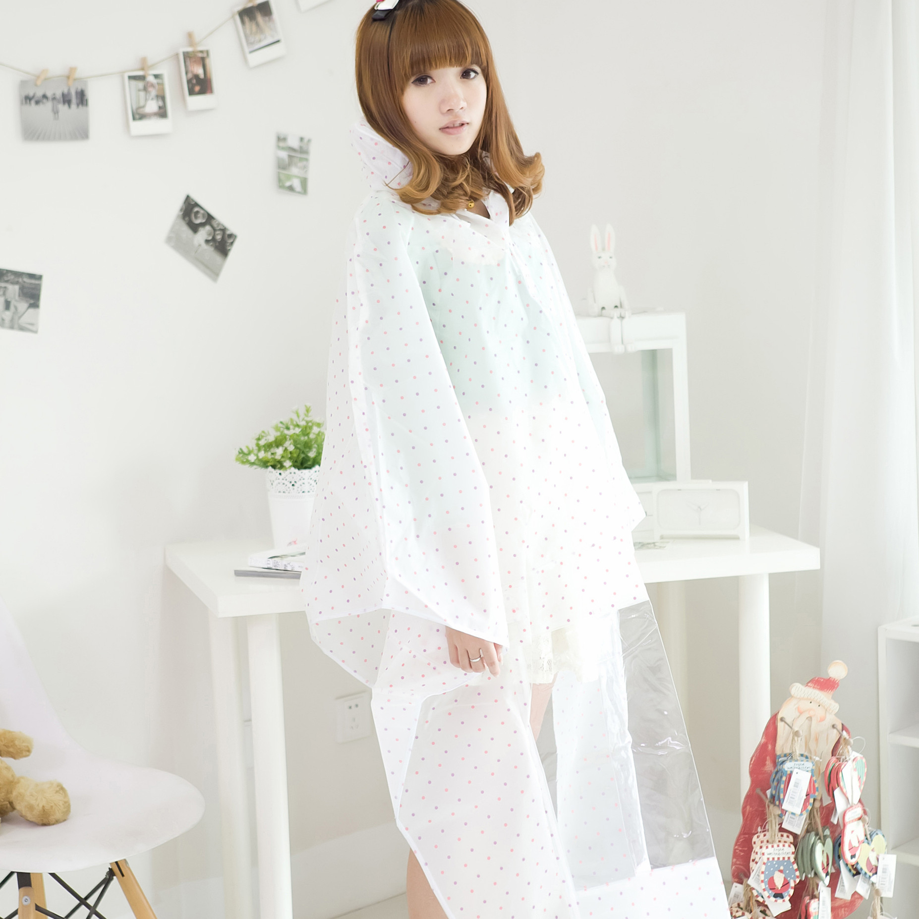 Fashion eva polka dot transparent bicycle electric bicycle battery car motorcycle raincoat poncho
