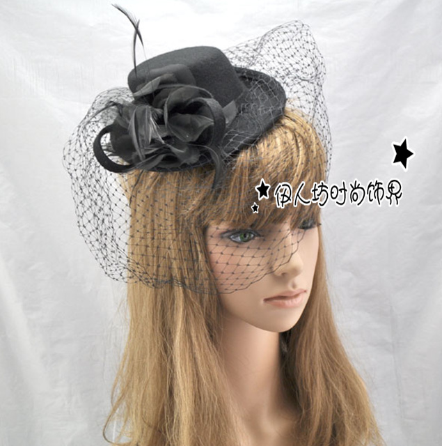 Fashion fashion banquet flower gauze veil small fedoras woolen hat
