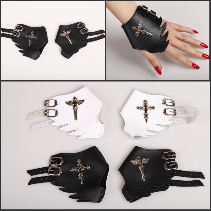 Fashion fashion half finger leather gloves cross gloves women's leather gloves non-mainstream gloves skull personality gloves