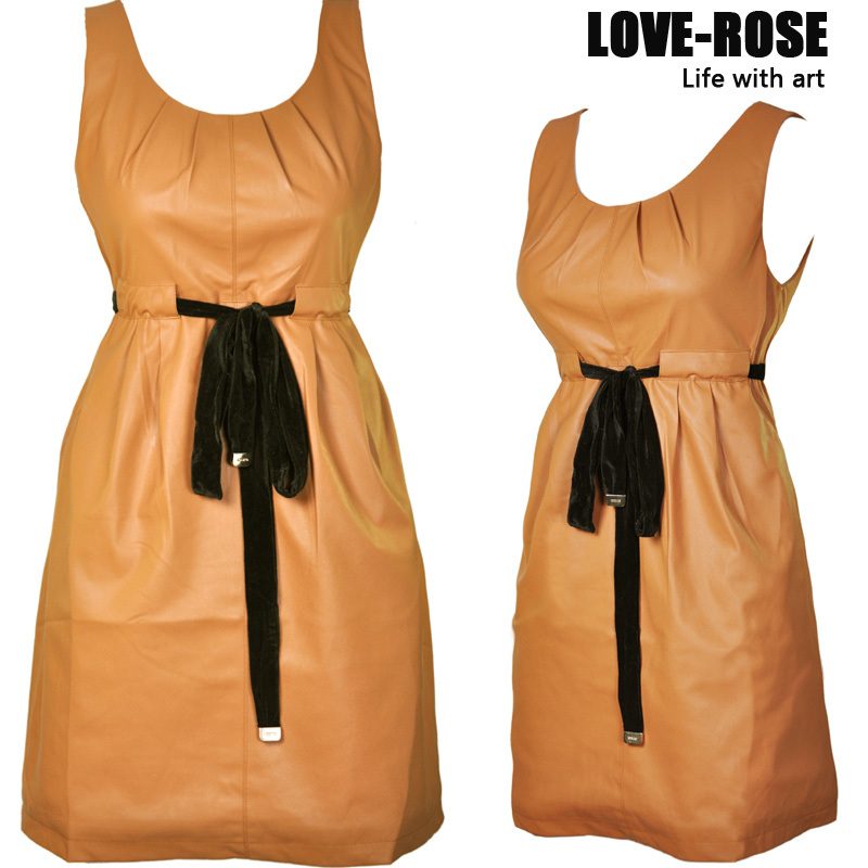 Fashion fashion leather one-piece dress women's leather skirt summer autumn and winter casual high waist tank dress
