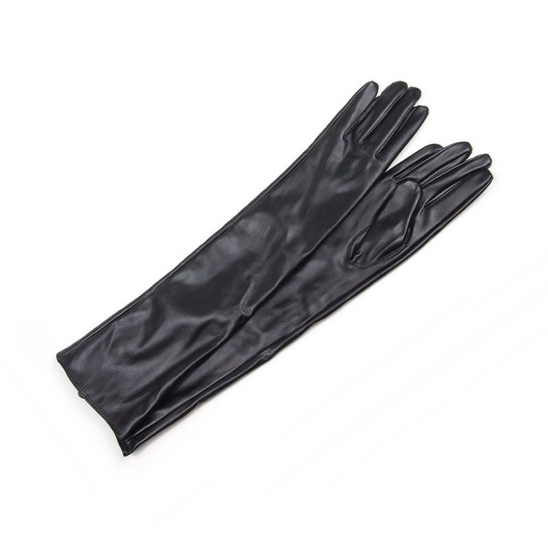 Fashion fashion sexy black women's leather gloves long design thermal long gloves
