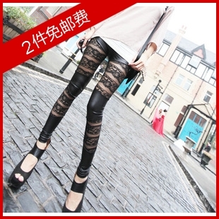 Fashion fashion slim sexy legging faux leather lace patchwork basic leather pants