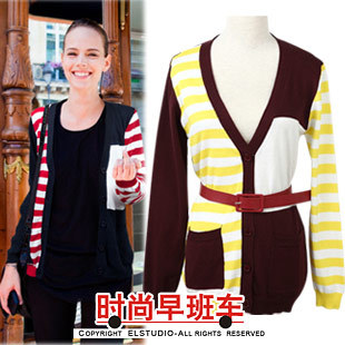 Fashion fashion stripe colorant match cardigan jk716