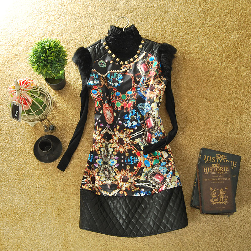 Fashion fashion t 2013 vintage rabbit fur clothing leather skirt
