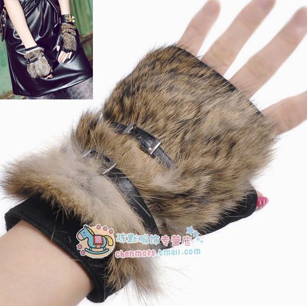 Fashion fashion thermal quality rabbit fur leather hasp fur gloves semi-finger women's gloves short gloves a