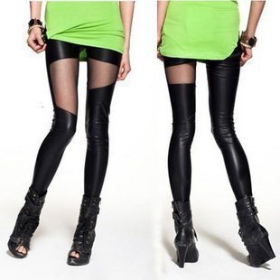 Fashion fashion thin gauze patchwork meat leather pants legging ankle length trousers patchwork female