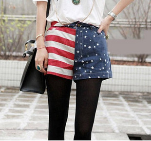 Fashion fashion wind flag patchwork denim shorts 282