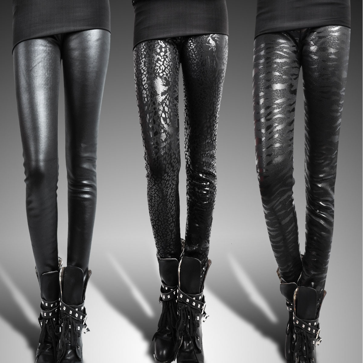 Fashion faux leather pants thickening female thermal matt faux leather legging leopard print plus velvet autumn and winter