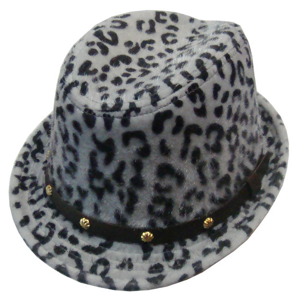 Fashion fedoras hat strap rivet leopard print pattern hat plush male Women fedoras
