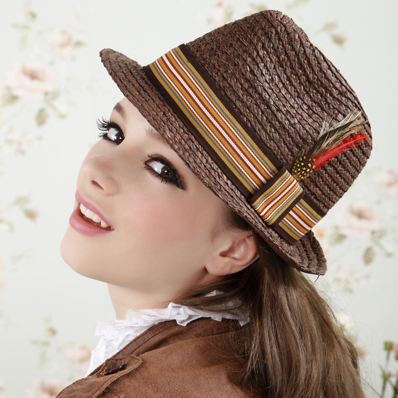 - fashion fedoras spring and autumn summer straw braid hat female sunscreen sun-shading beach strawhat