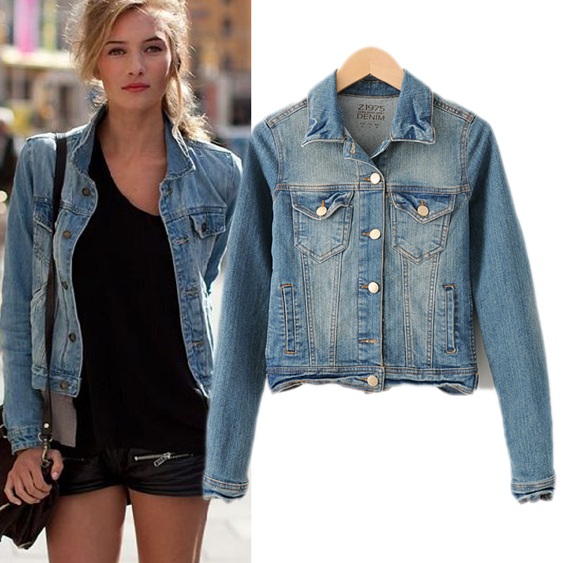 Fashion female autumn new arrival vintage handsome jacket turn-down collar all-match denim top long-sleeve short jacket wti2