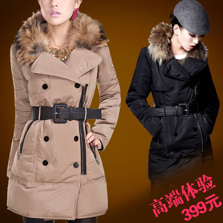 Fashion female big raccoon fur plus size medium-long down coat slim winter