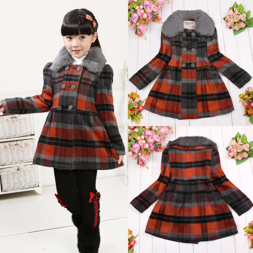 Fashion female clothing 2012 plaid wool cotton-padded wool coat fur collar trench outerwear