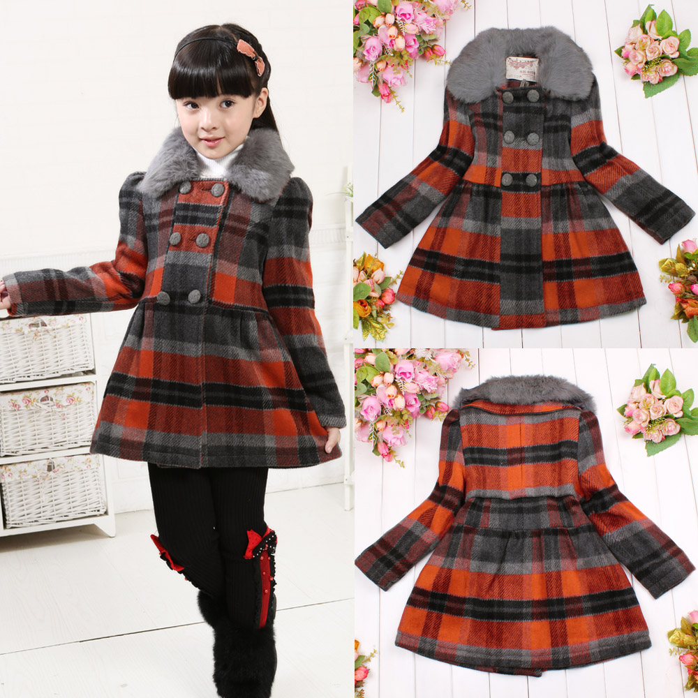 Fashion female clothing 2012 plaid wool cotton-padded wool trench coat fur collar outerwear