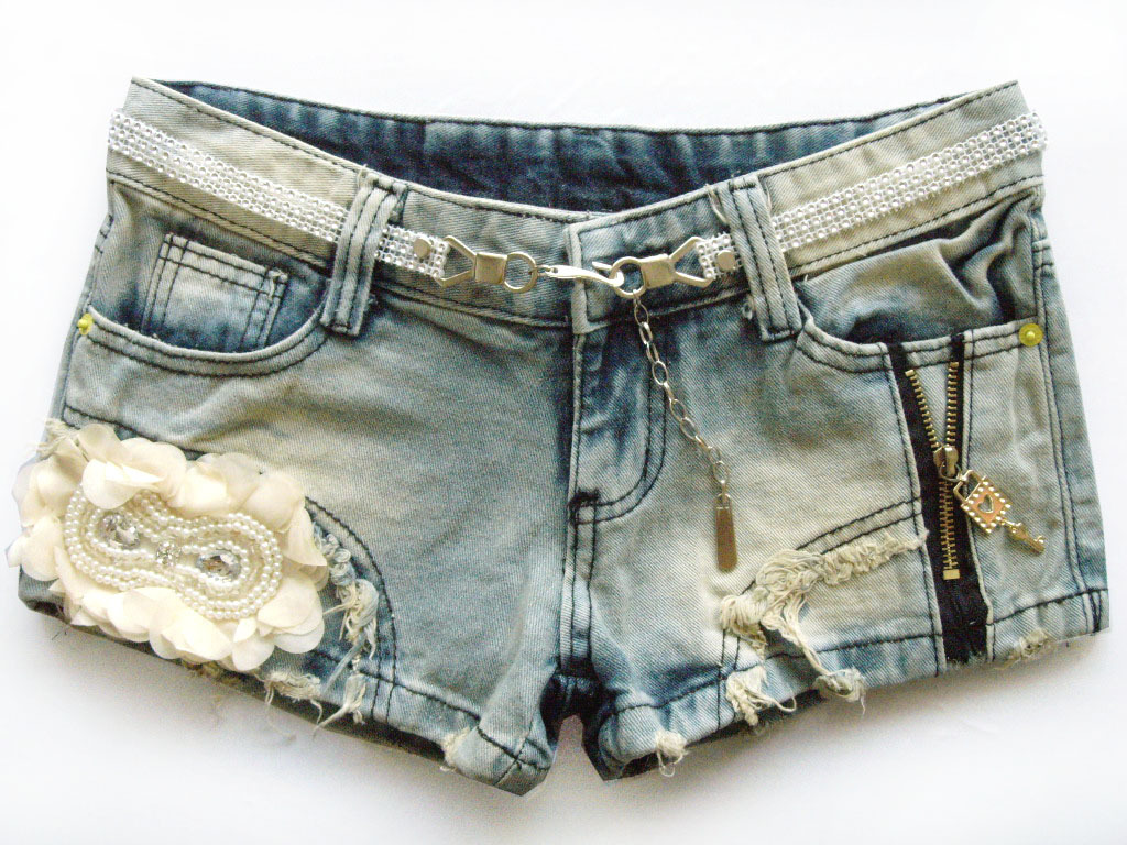 Fashion female fashionable casual loose ultra-short denim trousers hot hole 961
