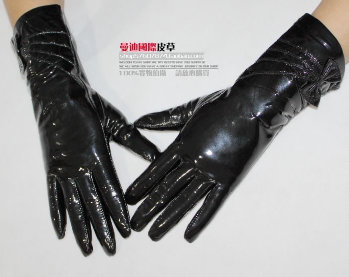 Fashion female thermal japanned leather gloves smoke tassel bow sheepskin genuine leather gloves winter thermal