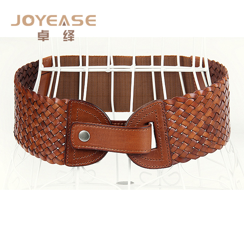 Fashion first layer of cowhide knitted cummerbund vintage genuine leather wide elastic waist belt strap