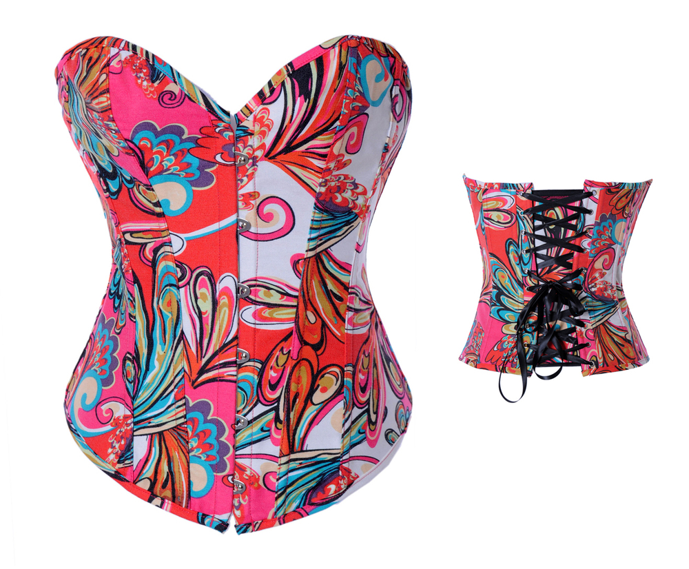 Fashion floral multi color jeans lace up boned corset busiter clubwear Fatory supplier S-2XL