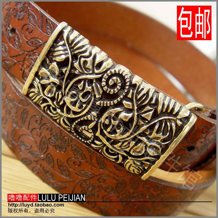 Fashion flower buckle coffee embossed genuine cowhide leather belt strap female casual cowhide belt