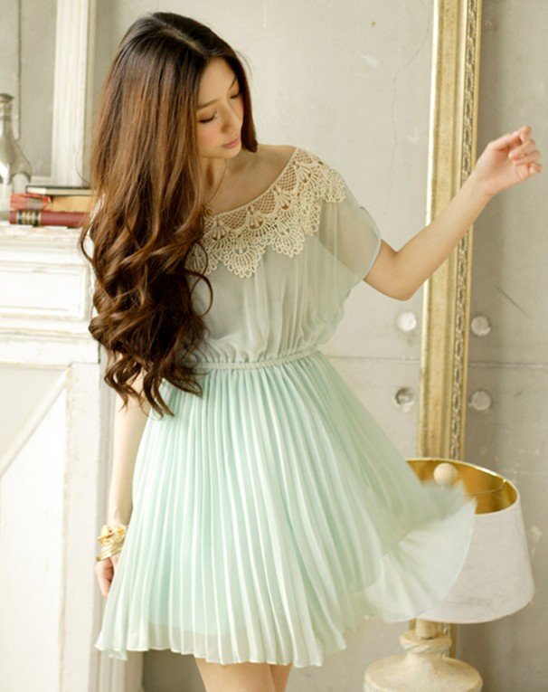 Fashion flower crushing knits chiffon dress 8728
