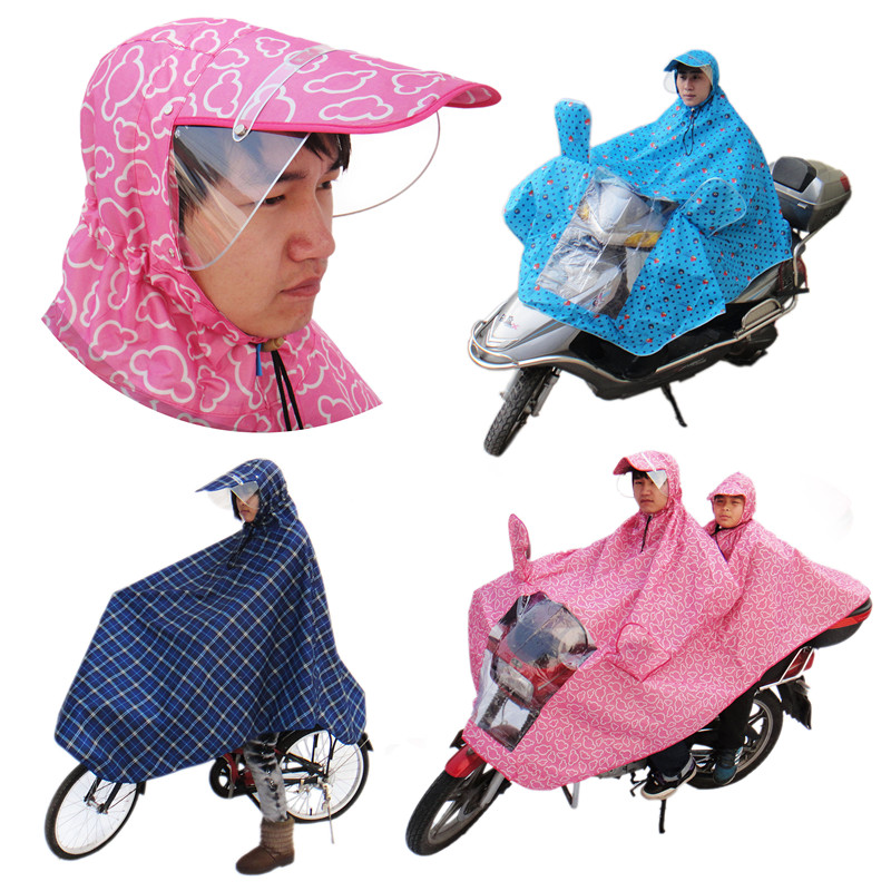 Fashion flower single electric bicycle battery car bicycle raincoat double motorcycle poncho three-dimensional hat brim