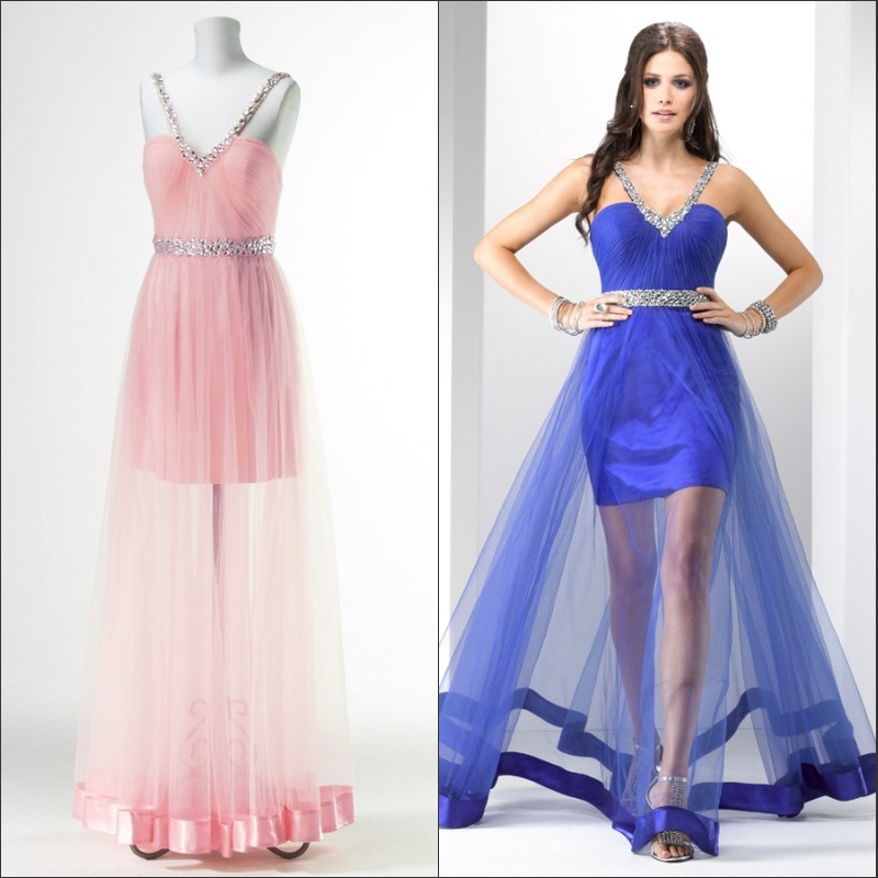 Fashion formal dress double-shoulder spaghetti strap beading evening dress Pink transparent usuginu formal dress he35